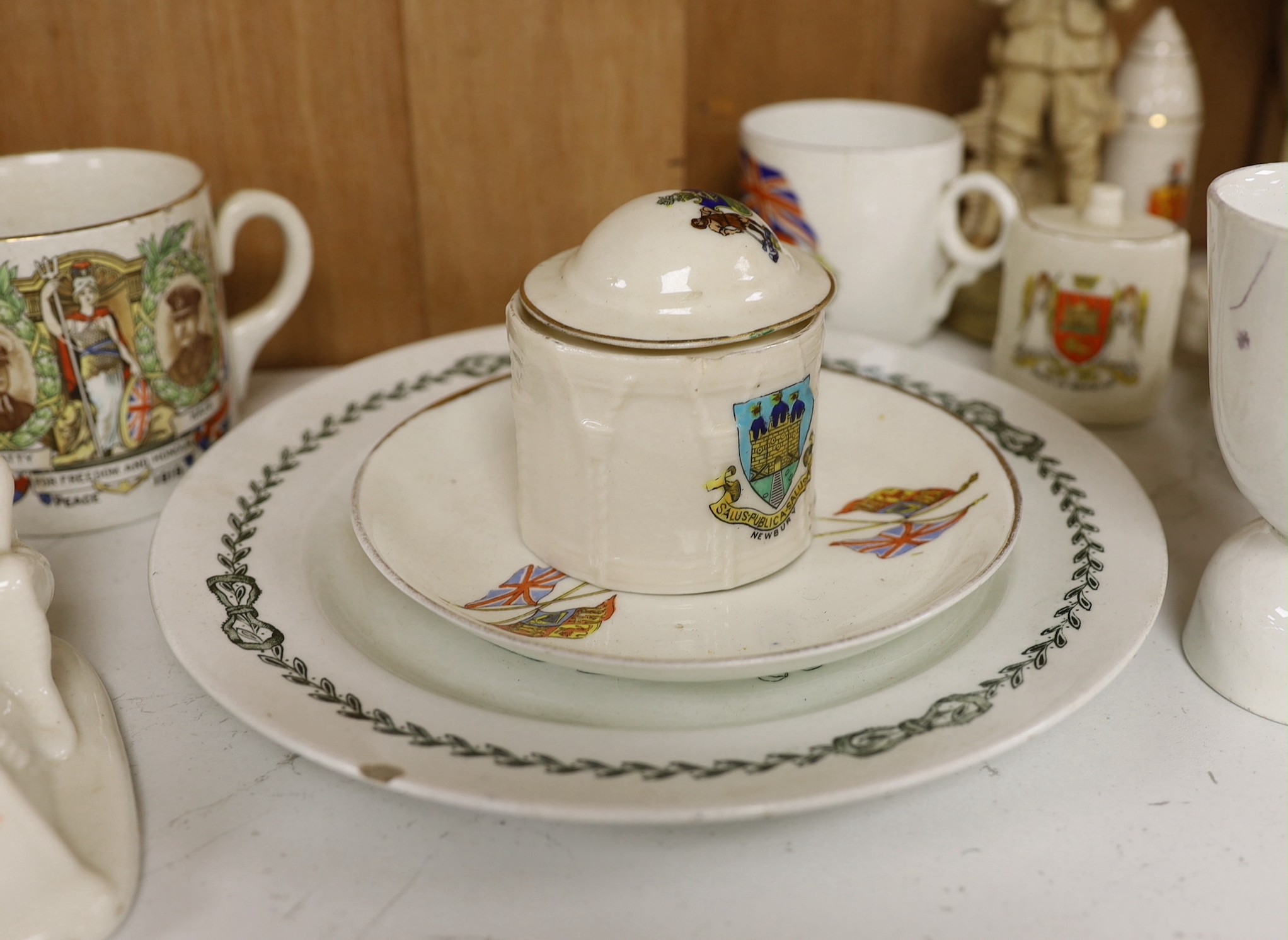 WWI commemorative ceramics - crested china including two Tommy and his Gun models